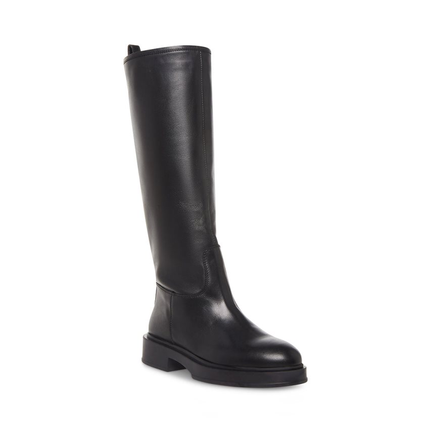 Black Steve Madden Claudia Leather Women's Knee-high Boots | PH 1029NOH